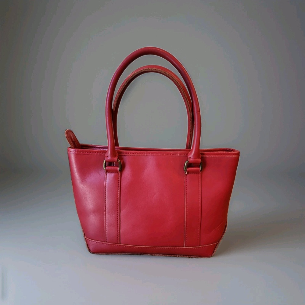 LL BEAN VINTAGE RARE RED LEATHER SHOULDER TOTE DOUBLE HANDLE BAG